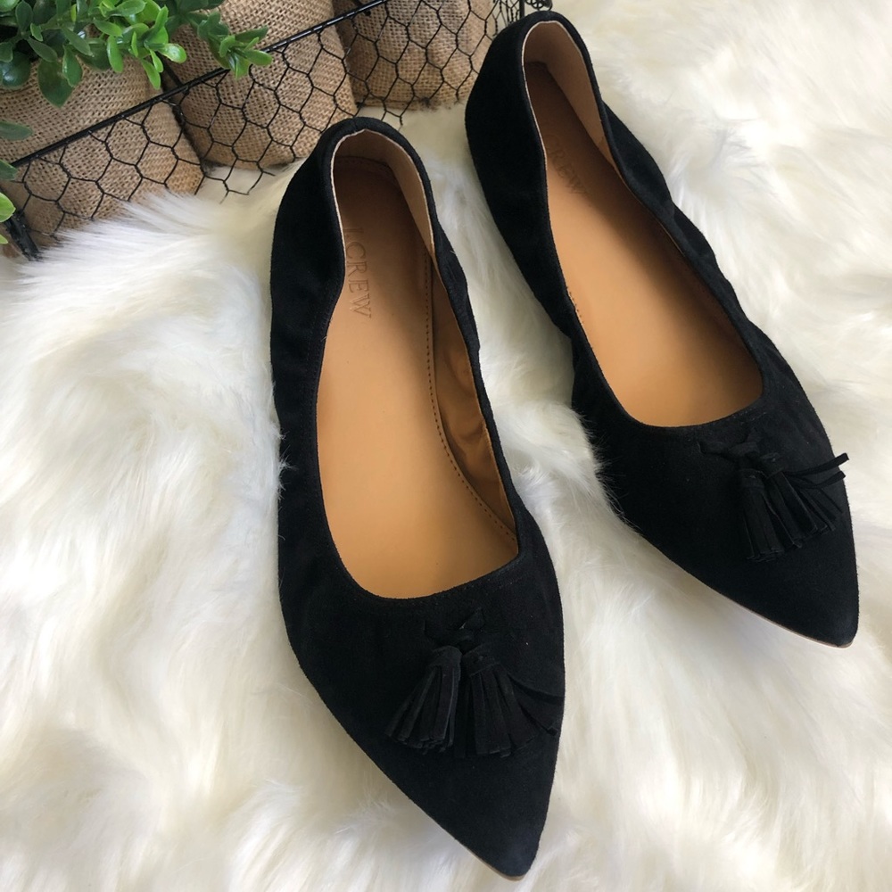 J. Crew | Black Suede Tassel Flats